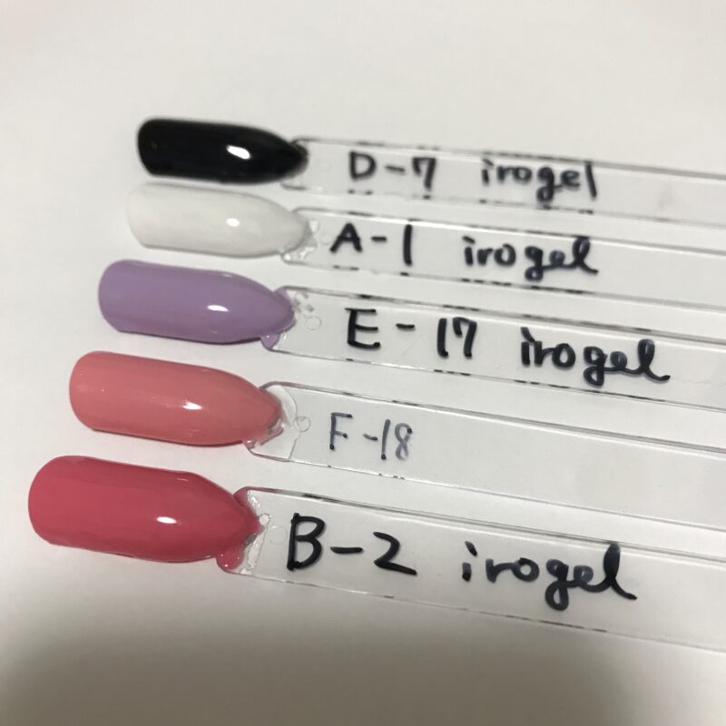 irogel カラーサンプル D-7, A-1, E-17, F-18, B-2 ネイルチップ